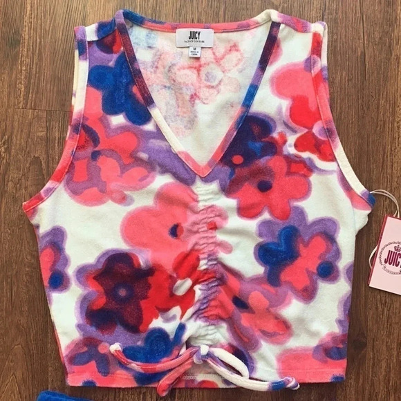 Juicy Couture Terry Towel Ruched Top & Shorts Set Size Medium New - Picture 3 of 12